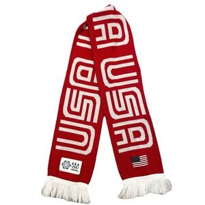 Vtg 2006 Roots USA Winter Olympic Torino Scarf Unisex Fringe Ski Snow Red Canada